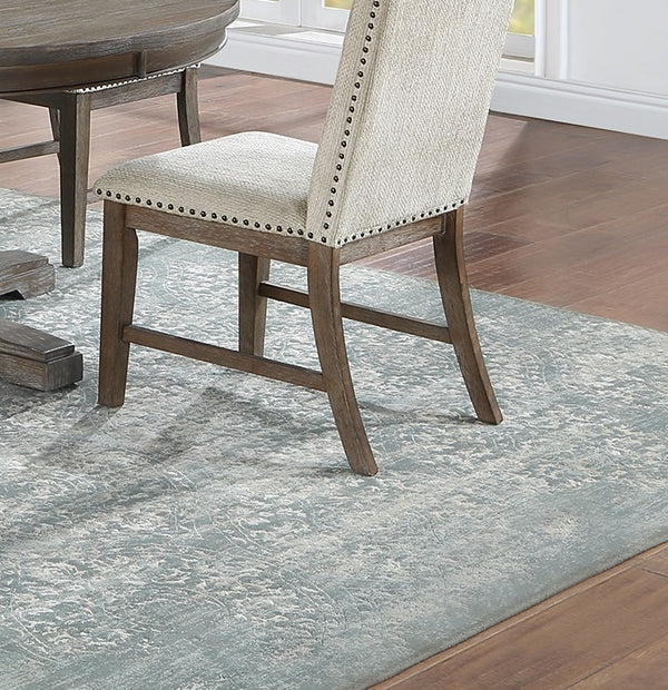 English Elm Traditional High-Back Dining Chairs with Bronze Nailhead Trim, Upholstered Comfort and Solid Wood Legs Beige 22 L x 24 W x 43 H B011P203555