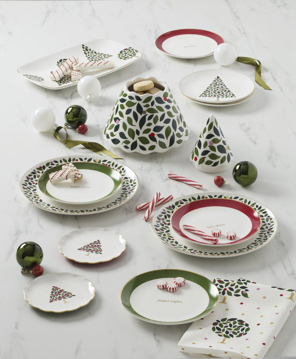 Lenox Evergreen Porcelain Treat Jar with 24k Gold Holly Decals for Festive Holiday Tables 897701