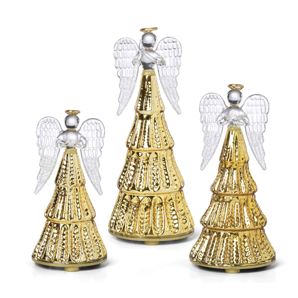 Lenox Radiant Light Glass Angel Figurines 3 Piece Set with Gold Accents Holiday Glow 897732