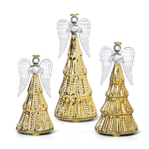 Lenox Radiant Light Glass Angel Figurines 3 Piece Set with Gold Accents Holiday Glow 897732