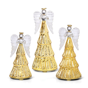 Lenox Radiant Light Glass Angel Figurines 3 Piece Set with Gold Accents Holiday Glow 897732