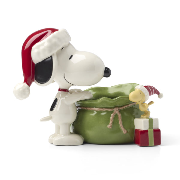 Lenox Snoopy Peanuts Holiday Porcelain Candy Bowl Hand-painted Santa Sack Seasonal Accent 897751