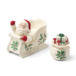 Lenox Holiday Santa Figural Salt Pepper Set Fine Porcelain with Gold Accents Festive Table 897754