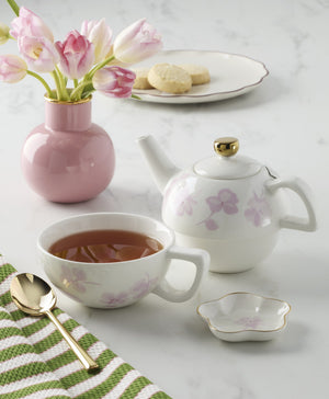 Lenox Spring Pansies Kate Spade Porcelain Tea for One Set with Floral Bag Holder 897764
