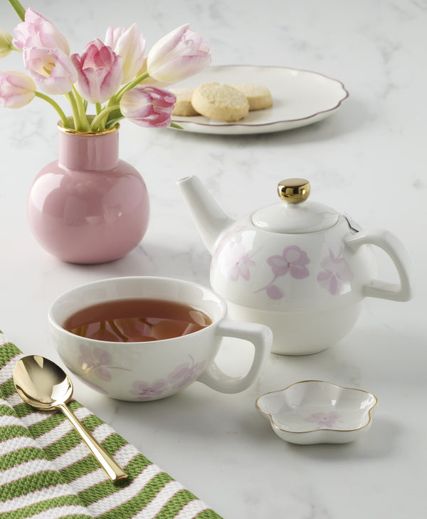 Lenox Spring Pansies Kate Spade Porcelain Tea for One Set with Floral Bag Holder 897764