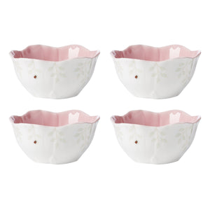 Lenox Butterfly Meadow Glazed Porcelain Dessert Bowls with Botanical Floral Design for Elegant Dining Pink 897769