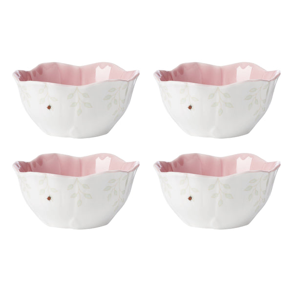 Lenox Butterfly Meadow Glazed Porcelain Dessert Bowls with Botanical Floral Design for Elegant Dining Pink 897769