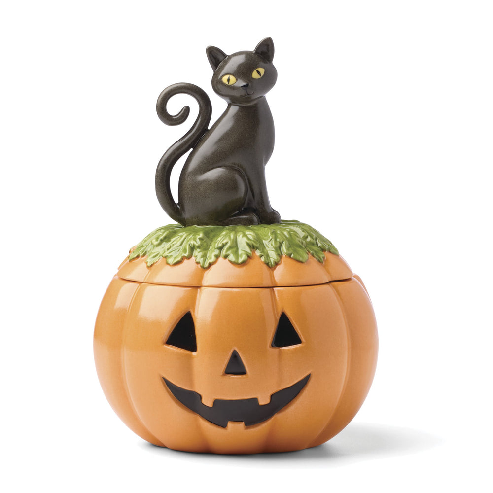 Lenox Haunted Lenox Porcelain Candy Jar with Jack-o-lantern and Black Cat Sculpted Lid 897780
