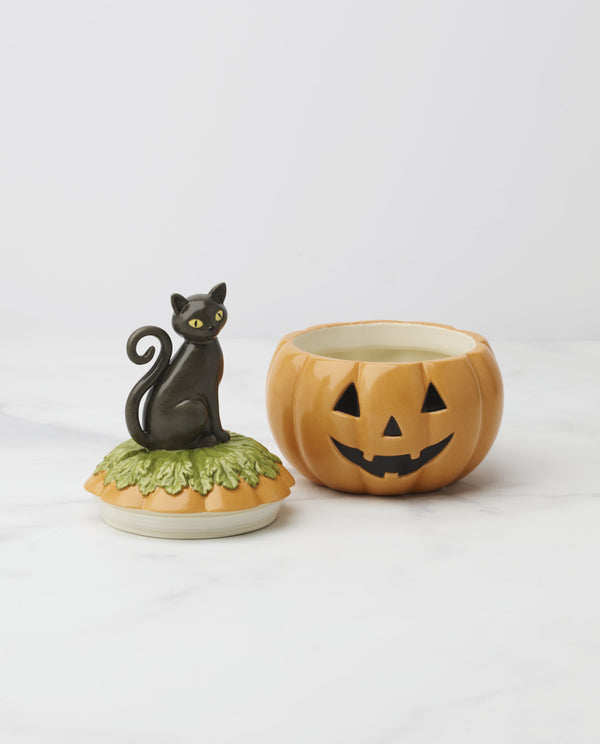 Lenox Haunted Lenox Porcelain Candy Jar with Jack-o-lantern and Black Cat Sculpted Lid 897780