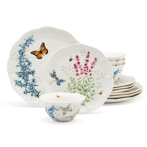 Lenox Butterfly Meadow Herbs Porcelain Dinnerware Set Botanical Garden Style for Four 897792