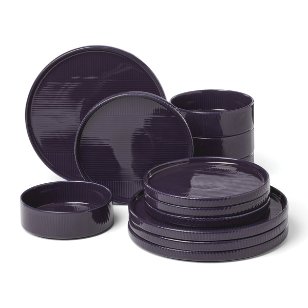 Lenox Modulus Glazed Porcelain Zen Ridged Stackable Dinnerware Set Dishwasher Safe for Kitchen 12-Piece Dinnerware Set 897798
