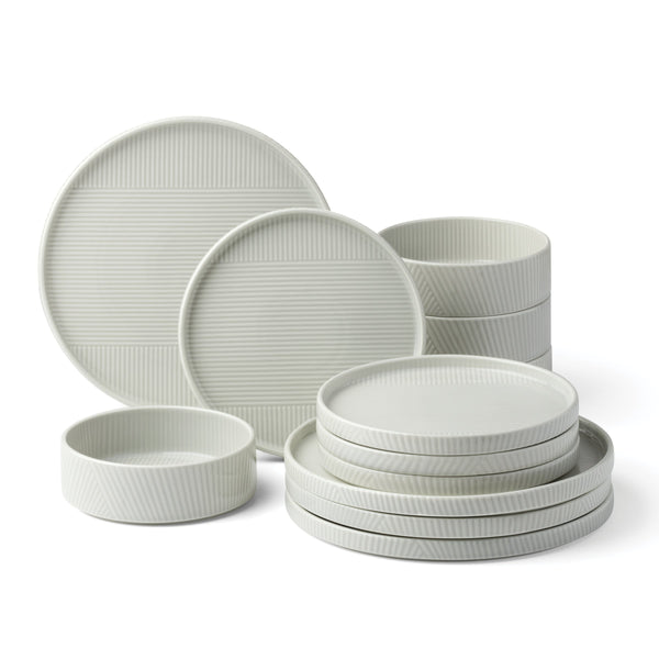 Lenox Modulus Glazed Porcelain Dinnerware Set with Zen Garden Texture Stackable for Everyday Tables 12-Piece Dinnerware Set 897799