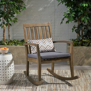 English Elm Christopher Knight Home® - MONTROSE Rocking Chair with Acacia Wood Frame and Water-Resistant Cushion for Cozy Outdoor Relaxation DARK GREY 39.5 L x 28.25 W x 7 H 62389.00GRY