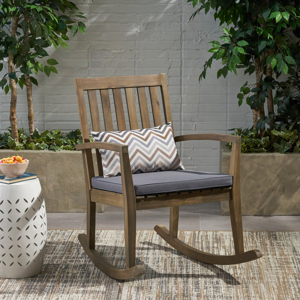 English Elm Christopher Knight Home® - MONTROSE Rocking Chair with Acacia Wood Frame and Water-Resistant Cushion for Cozy Outdoor Relaxation DARK GREY 39.5 L x 28.25 W x 7 H 62389.00GRY