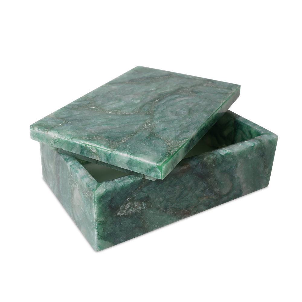 Green Aventurine Box - Handcrafted Decorative Stone Storage with Unique Color Variations & Sheen