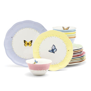 Lenox Butterfly Meadow Pastel Porcelain 18 Piece Dinnerware Set with Botanical Motifs 897801