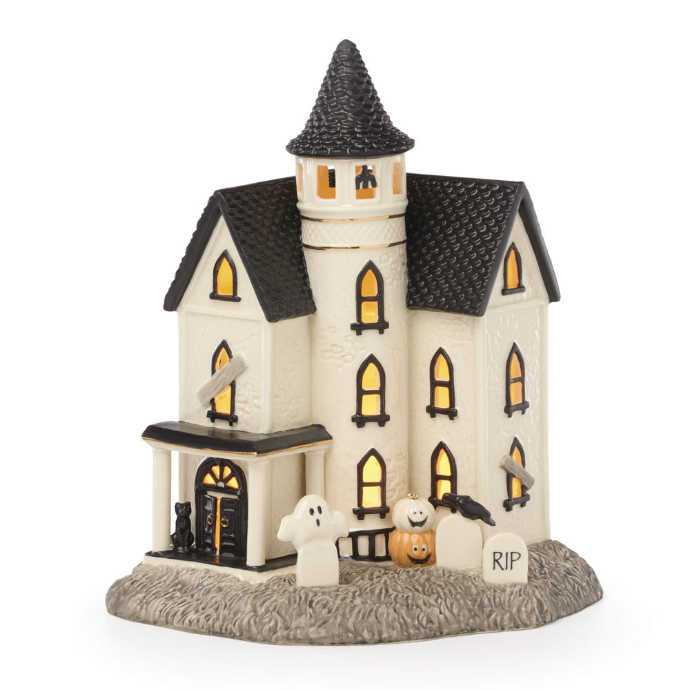 Lenox Vintage Lenox Halloween Lit Porcelain Manor Haunted House Figurine for Mantel Display 897815