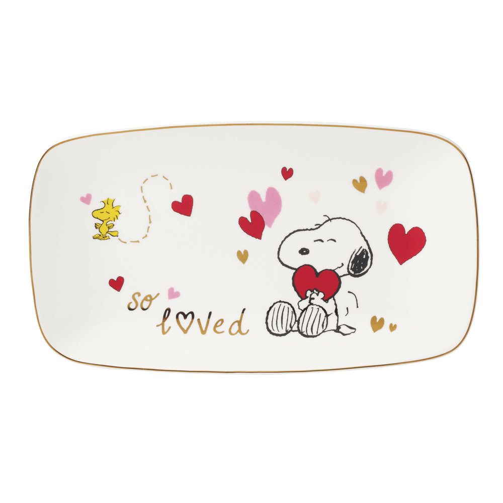 Lenox Snoopy Peanuts Porcelain Serving Tray with Gold Rim Valentine Holiday Accent 897818
