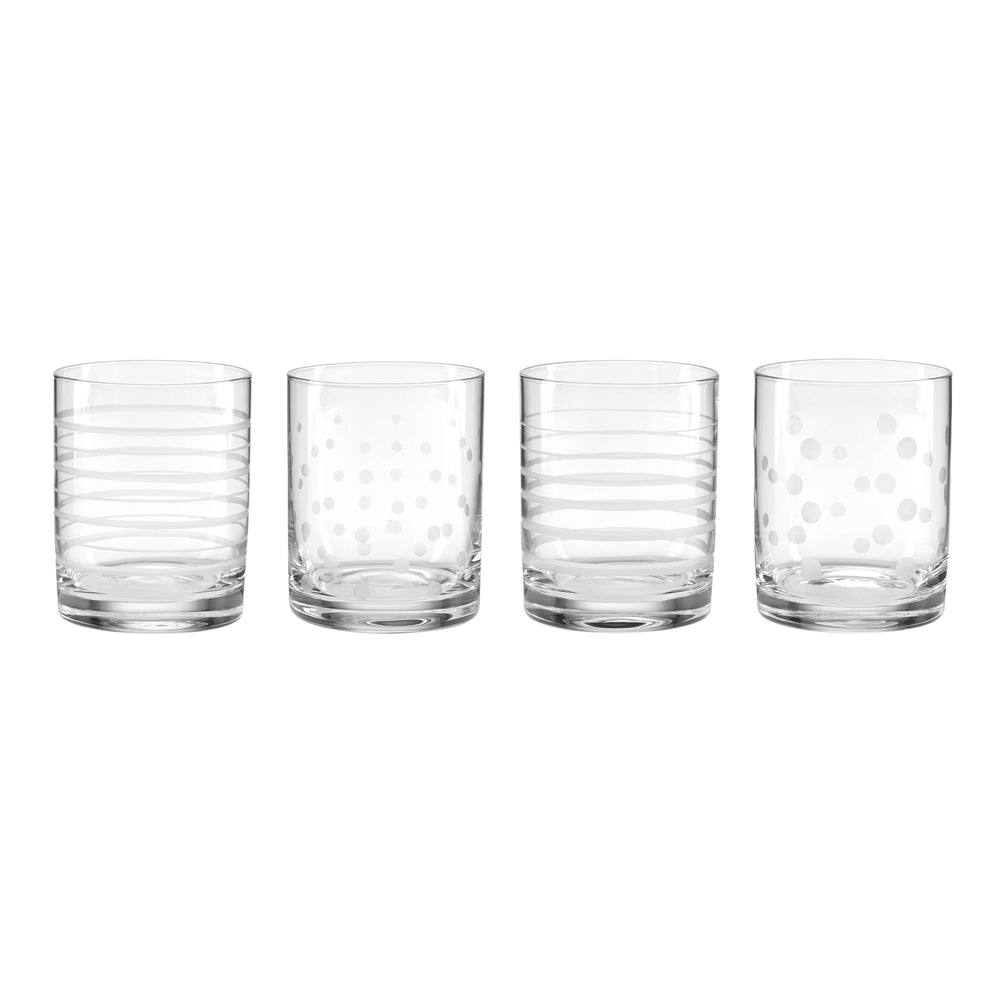 Lenox Mingle Etched Crystal Old Fashioned Glasses Set of 4 Swirl Dot Cocktail Barware 897852