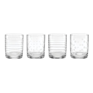 Lenox Mingle Etched Crystal Old Fashioned Glasses Set of 4 Swirl Dot Cocktail Barware 897852