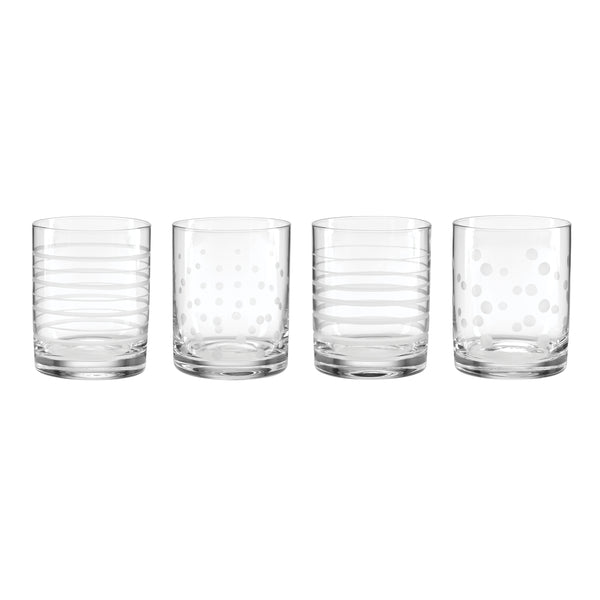 Lenox Mingle Etched Crystal Old Fashioned Glasses Set of 4 Swirl Dot Cocktail Barware 897852