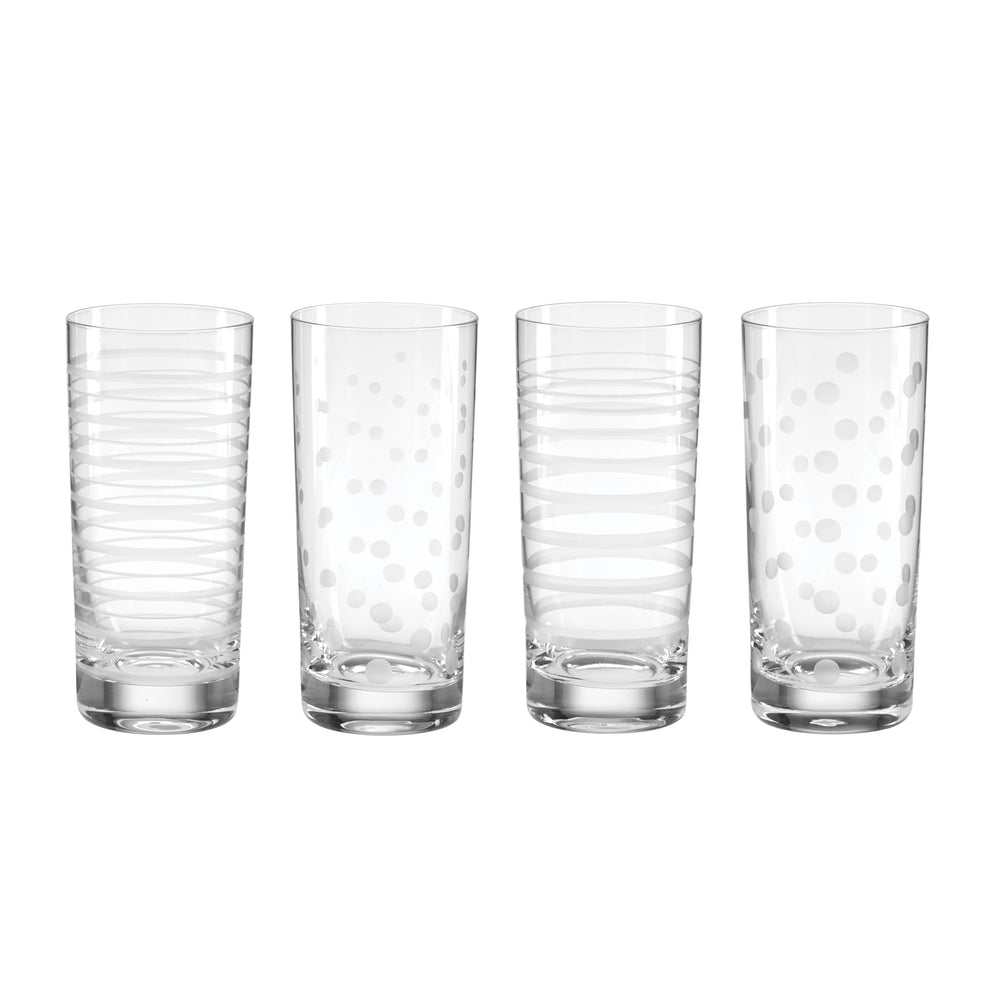 Lenox Mingle Etched Highball Glass Set Artisan Dot Swirl Soda Lime for Cocktail Bars 897853