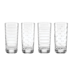 Lenox Mingle Etched Highball Glass Set Artisan Dot Swirl Soda Lime for Cocktail Bars 897853