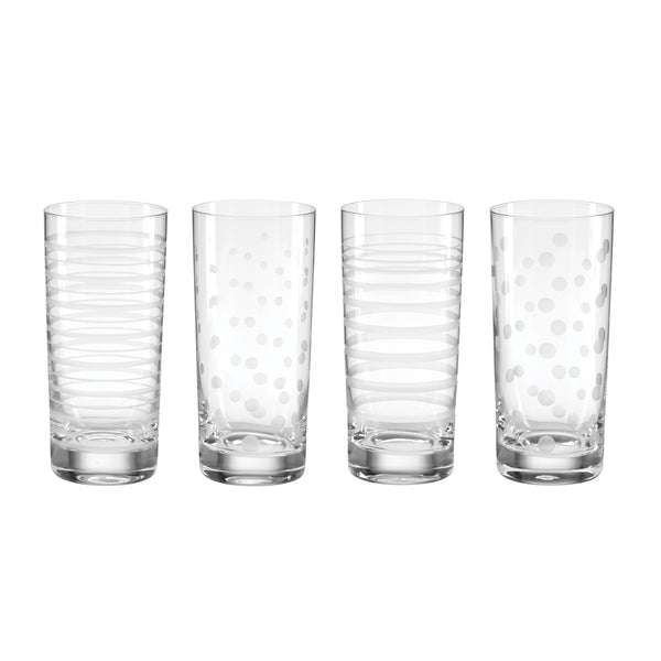 Lenox Mingle Etched Highball Glass Set Artisan Dot Swirl Soda Lime for Cocktail Bars 897853