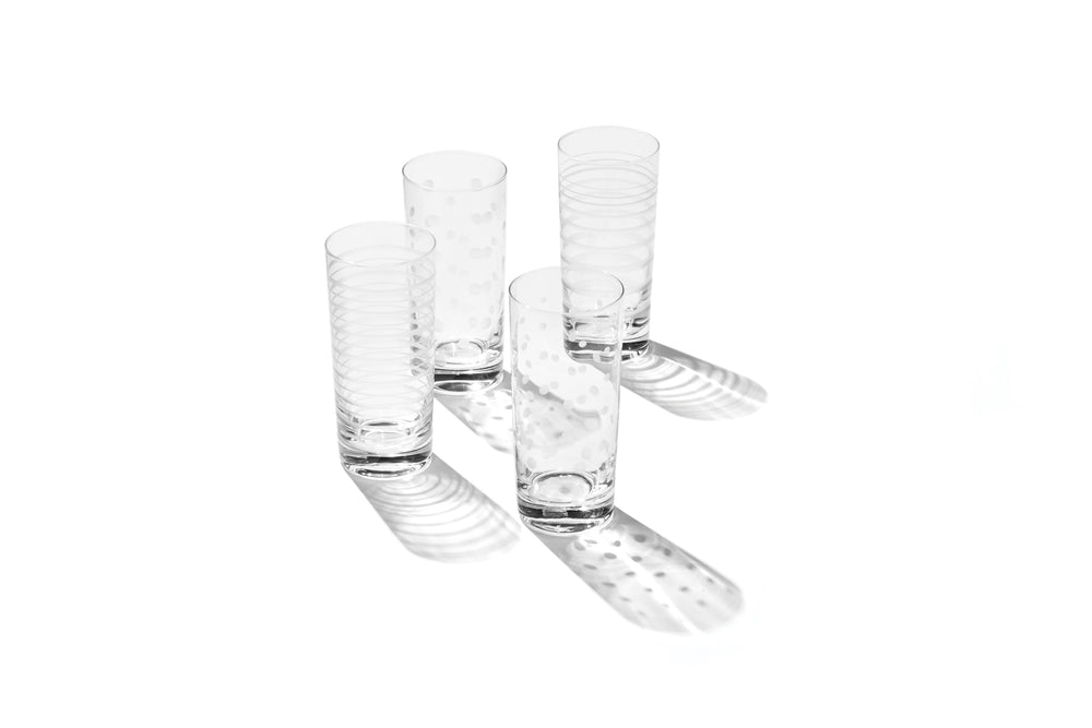 Lenox Mingle Etched Highball Glass Set Artisan Dot Swirl Soda Lime for Cocktail Bars 897853