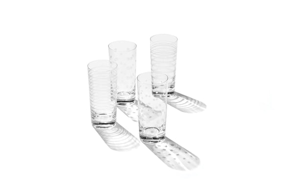 Lenox Mingle Etched Highball Glass Set Artisan Dot Swirl Soda Lime for Cocktail Bars 897853