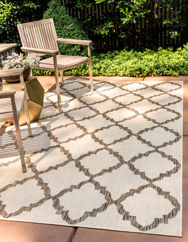Unique Loom Outdoor Trellis Raised Trellis Machine Made Geometric Rug Beige, Beige/Brown 8' 0" x 11' 4"