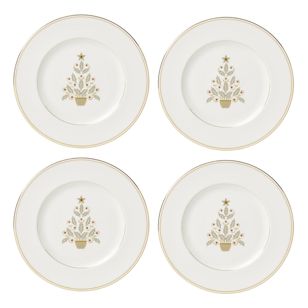 Lenox Federal Lenox Porcelain Holiday Accent Plates Set of 4 with Gold Trim Christmas Tree 897867