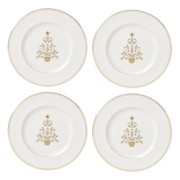 Lenox Federal Lenox Porcelain Holiday Accent Plates Set of 4 with Gold Trim Christmas Tree 897867