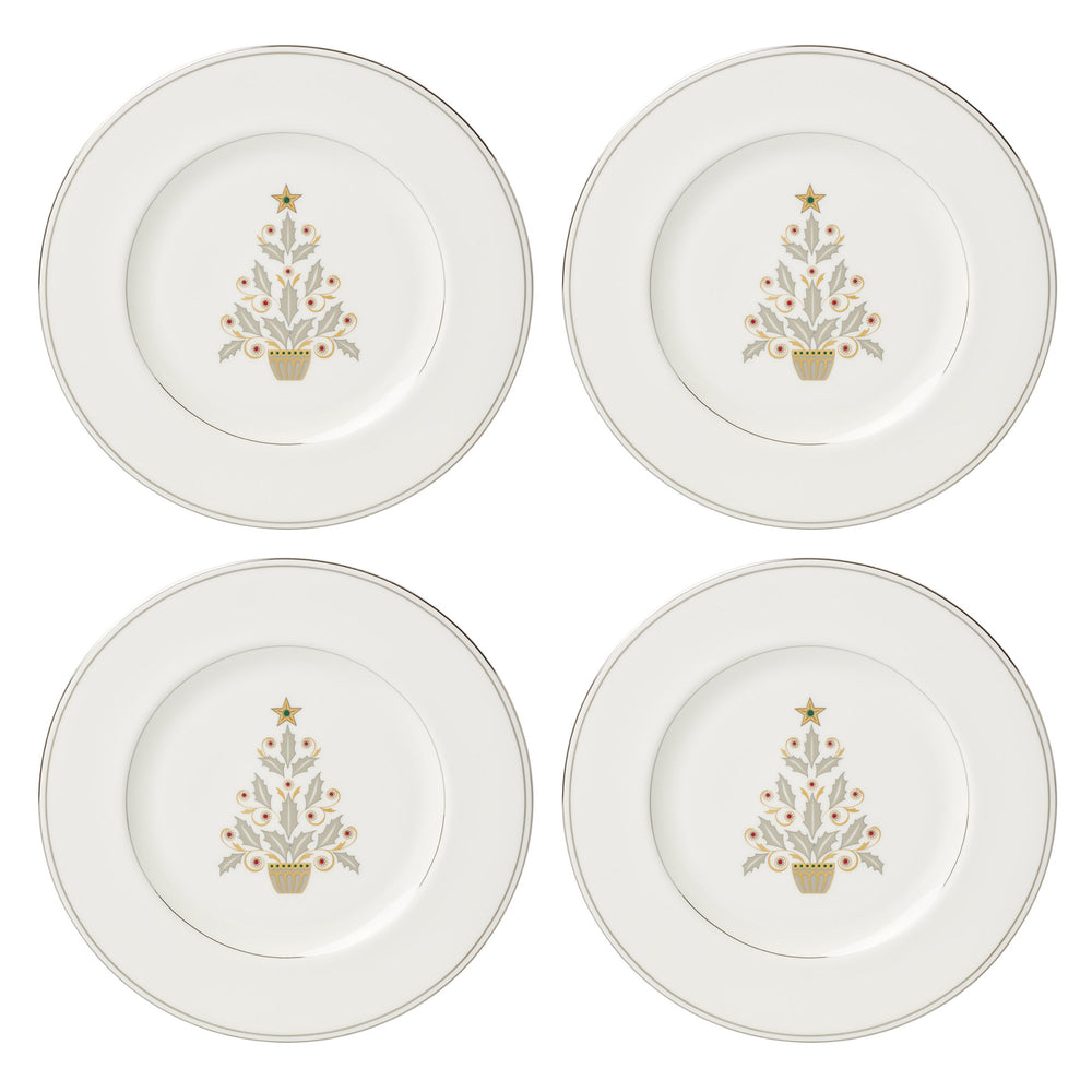 Lenox Federal Platinum Lenox Fine Porcelain Holiday Accent Plates Set of 4 Christmas Tree 897868