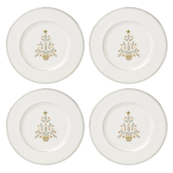 Lenox Federal Platinum Lenox Fine Porcelain Holiday Accent Plates Set of 4 Christmas Tree 897868