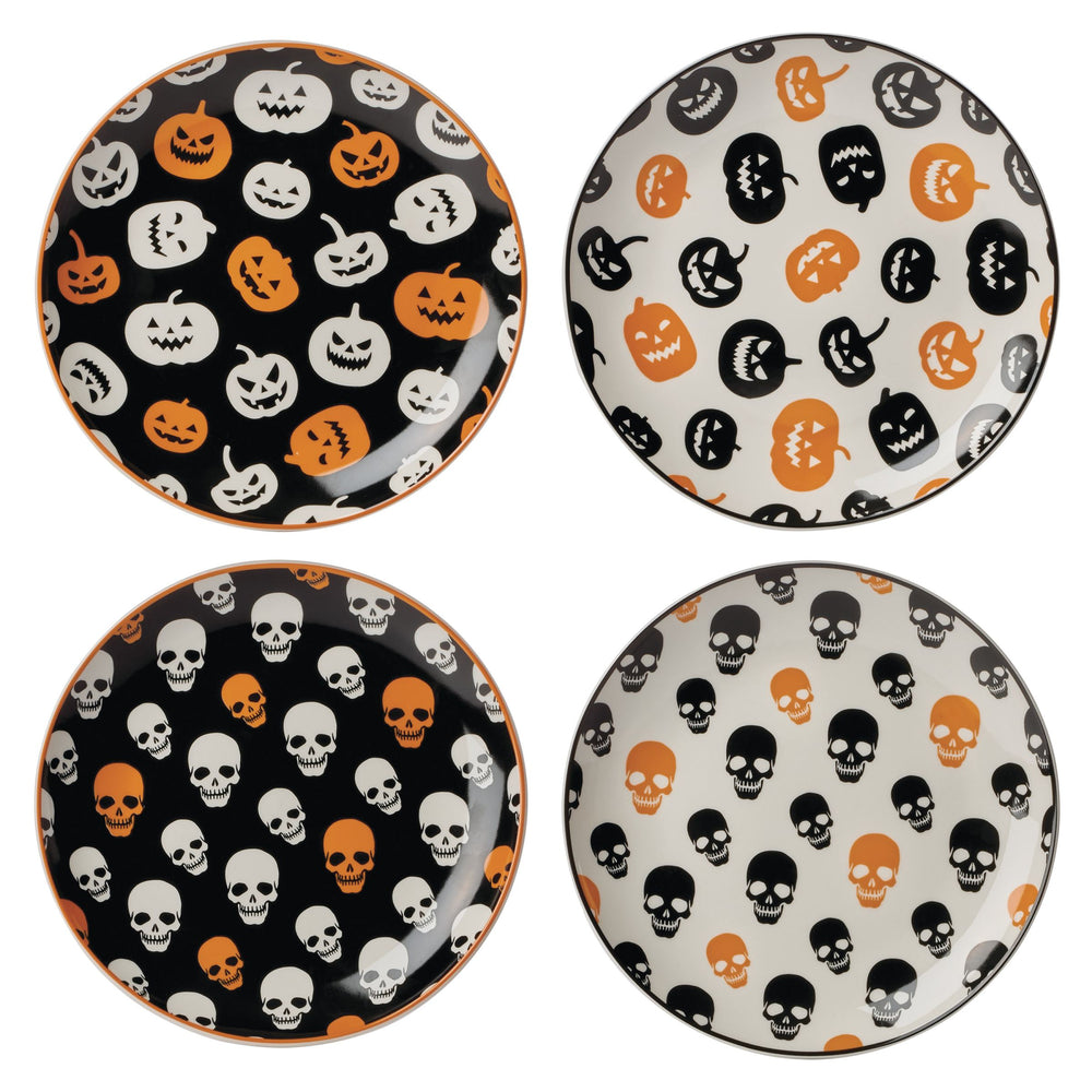 Lenox Vintro Porcelain Halloween Accent Plates Set of 4 Festive Skull Pumpkin Motif 897870