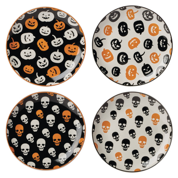 Lenox Vintro Porcelain Halloween Accent Plates Set of 4 Festive Skull Pumpkin Motif 897870