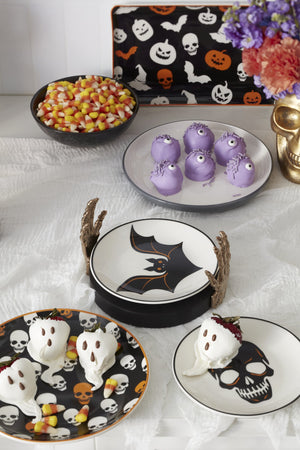 Lenox Vintro Porcelain Halloween Accent Plates Set of 4 Festive Skull Pumpkin Motif 897870