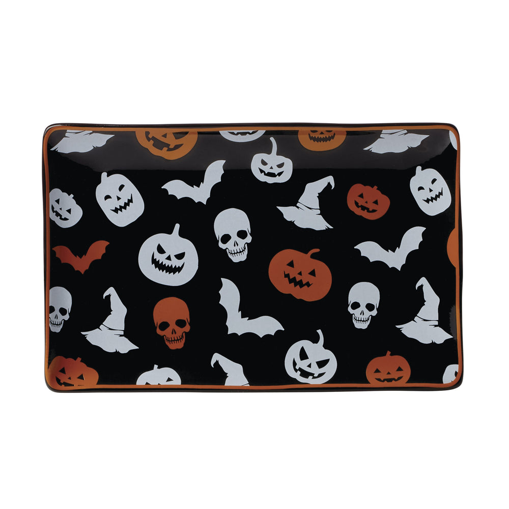 Lenox Vintro Halloween Porcelain Serving Tray with Festive Pumpkins Skulls and Seasonal Icons 897872