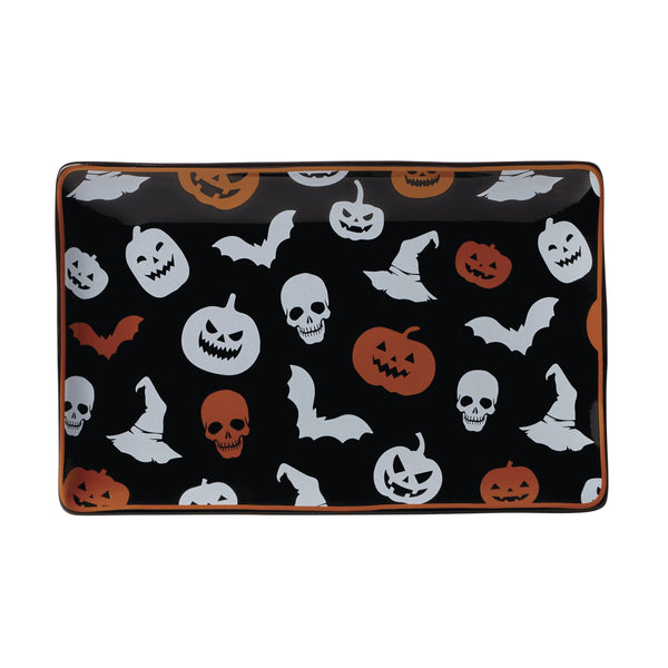 Lenox Vintro Halloween Porcelain Serving Tray with Festive Pumpkins Skulls and Seasonal Icons 897872