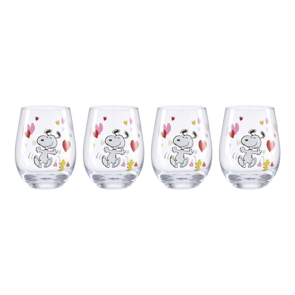 Lenox Snoopy Valentine Glass Tumbler Set of 4 Peanuts Holiday Artwork Dishwasher Safe 897880