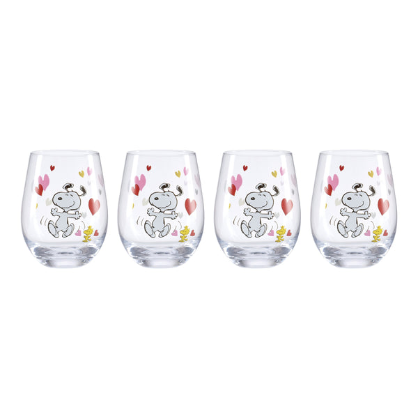 Lenox Snoopy Valentine Glass Tumbler Set of 4 Peanuts Holiday Artwork Dishwasher Safe 897880