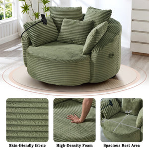 English Elm Swivel Barrel Accent Chair Chenille Tufted Round Club Seat for Living Room Lounge Green N719S002320F