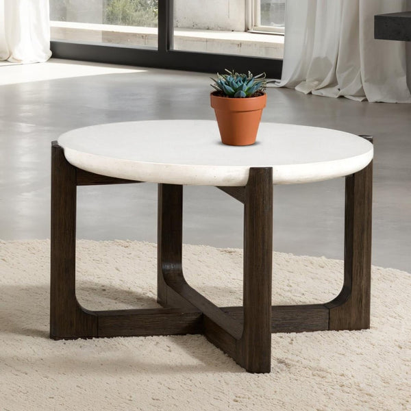 English Elm Transitional Style 25" Cocktail Table With Quartz Top And Dark Walnut Finish For Modern Living Spaces B2741P404263-GIGA