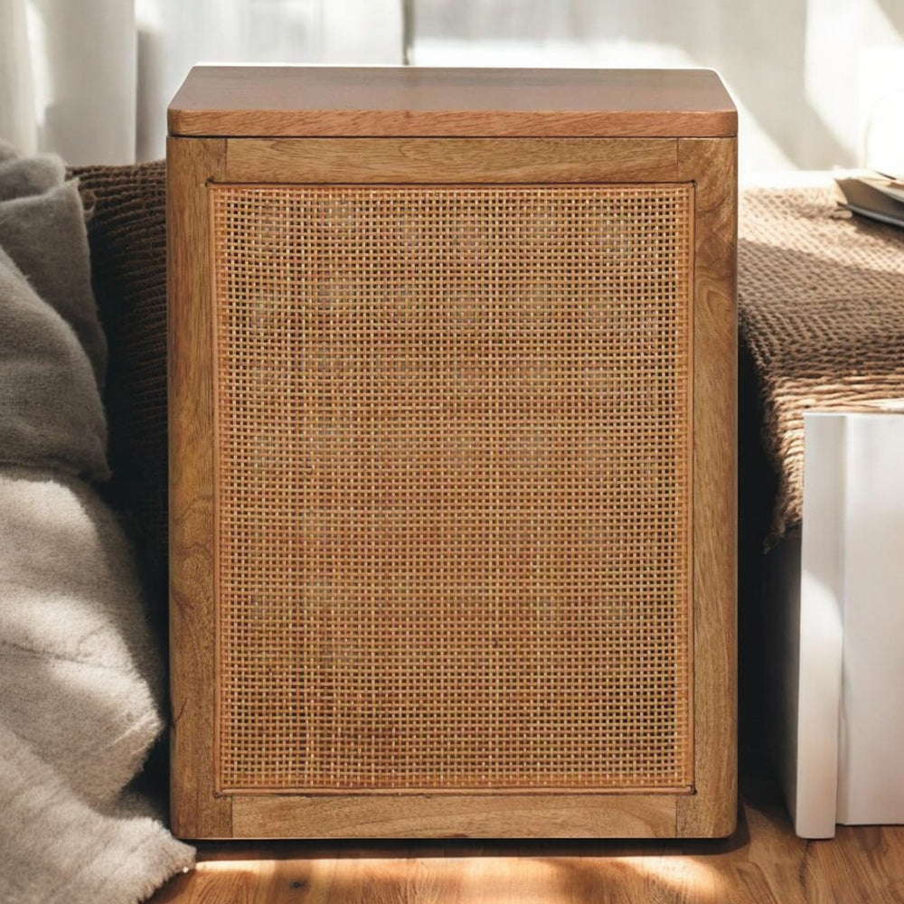 English Elm Larissa Solid Mango Wood Storage Box with Woven Rattan Panel, Rustic Compact Organizer, 18.5"H B182P284357