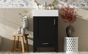 English Elm 20.28'' 20.28" Modern Bathroom Vanity with Ceramic Sink, Solid Wood Frame, Soft-Close Drawer & Cabinet - Space-Saving Design Black N729P277755B
