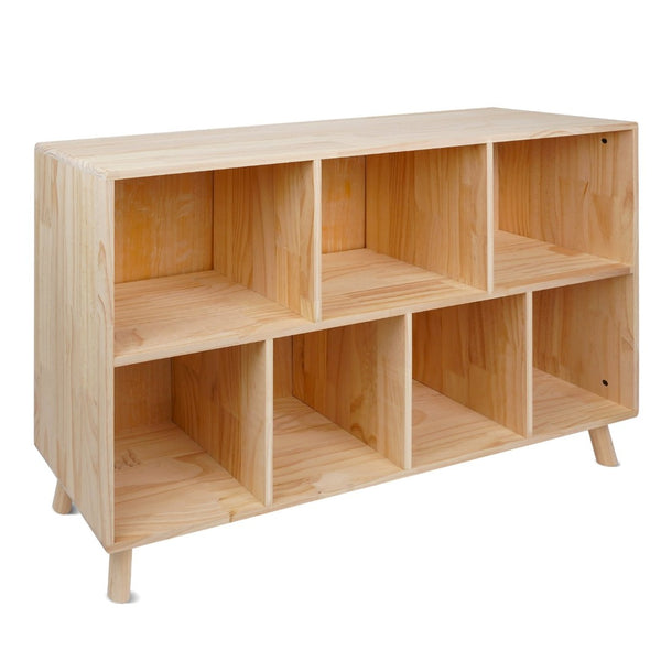 English Elm Solid Pine Seven Compartment Low Shelf Organizer for Living Room Office or Nursery W3166P271631
