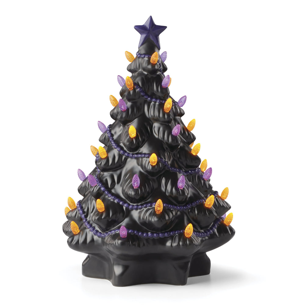 Lenox Treasured Traditions Gothic Black Tree Figurine with Orange Lights and Purple Accents 897903