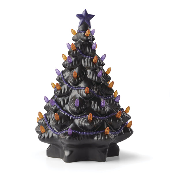 Lenox Treasured Traditions Gothic Black Tree Figurine with Orange Lights and Purple Accents 897903