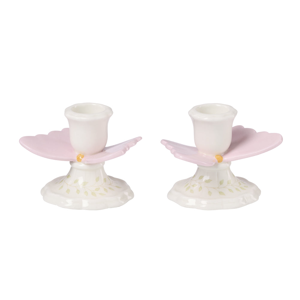 Lenox Butterfly Meadow Porcelain Candlestick Holders Floral Scalloped Dining Table Pair 897910